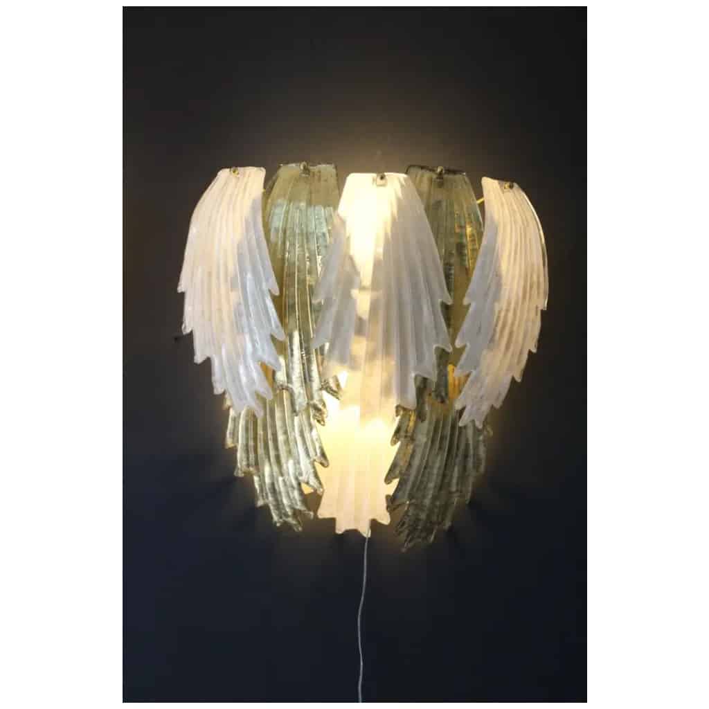 Pair of gold and white Murano glass sconces in the shape of leaves 15