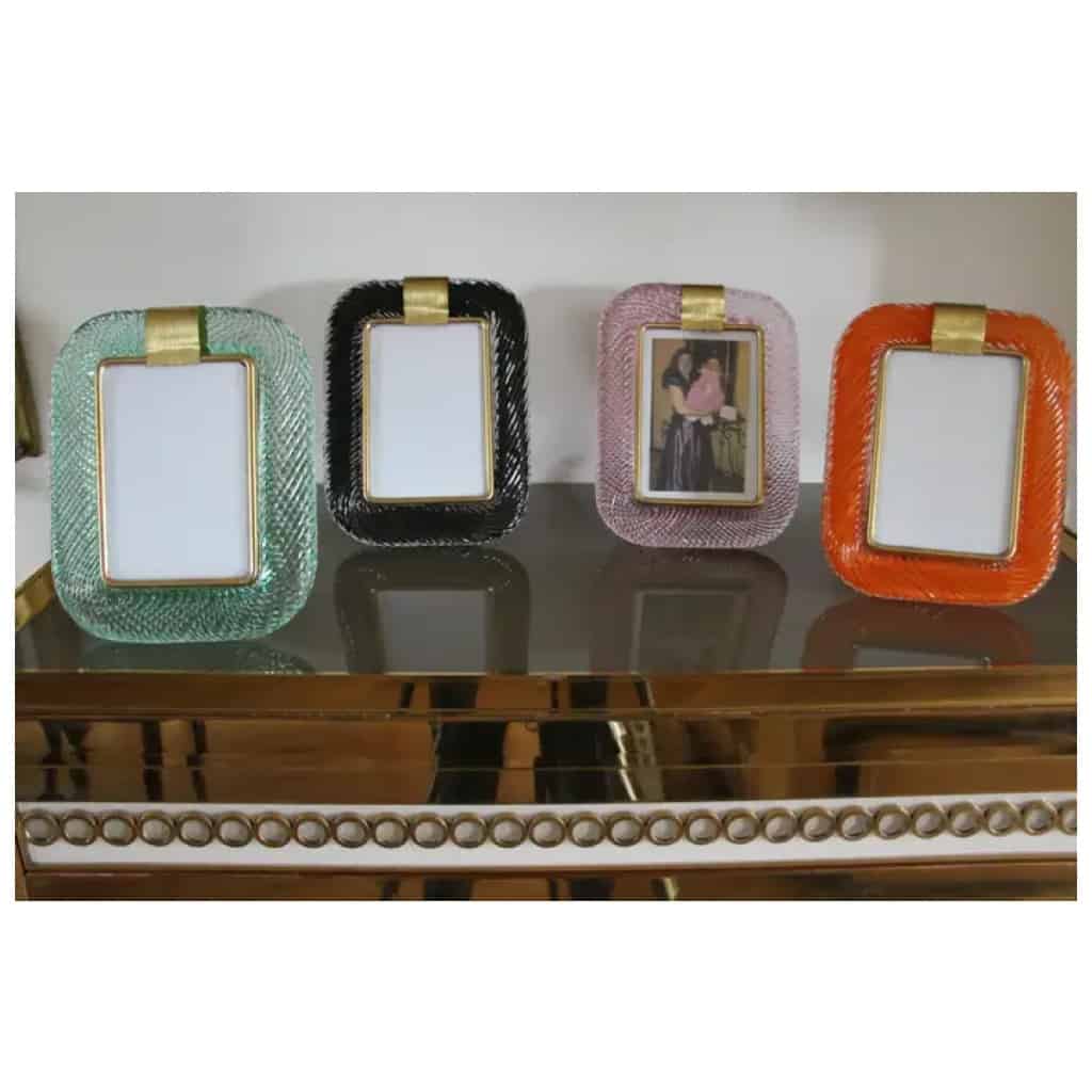 2000s Pink Murano Glass and Brass Twisted Picture Frame 19