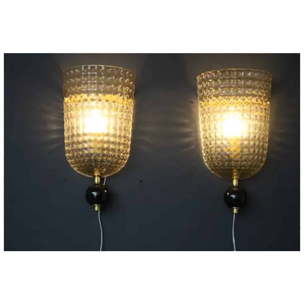 Pair of smoked textured Murano glass sconces 9