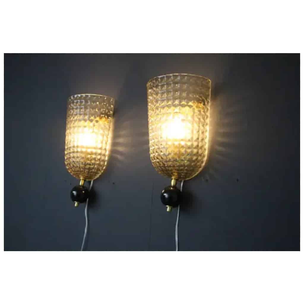 Pair of smoked textured Murano glass sconces 10