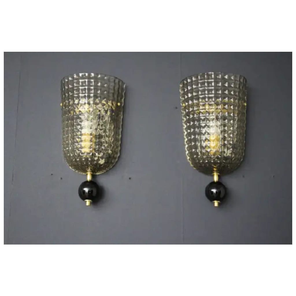 Pair of smoked textured Murano glass sconces 11