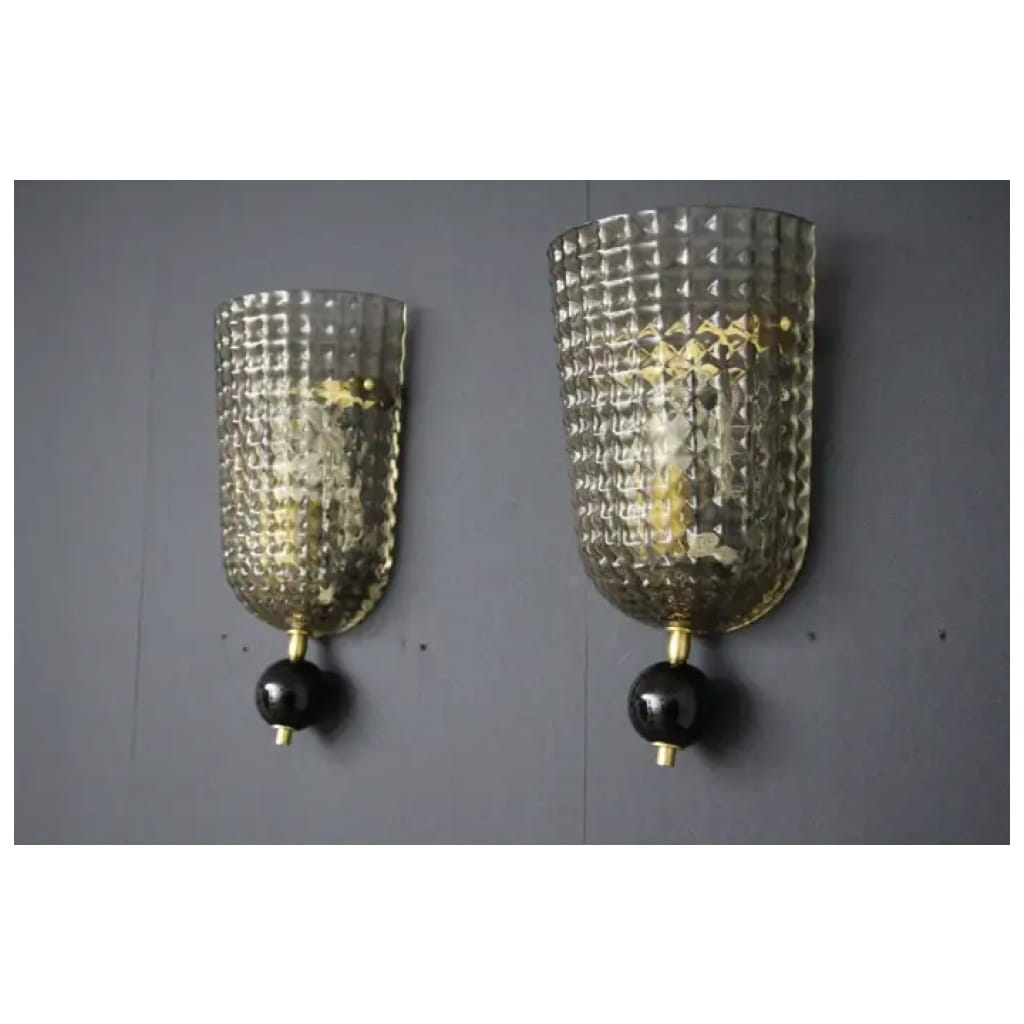 Pair of smoked textured Murano glass sconces 7