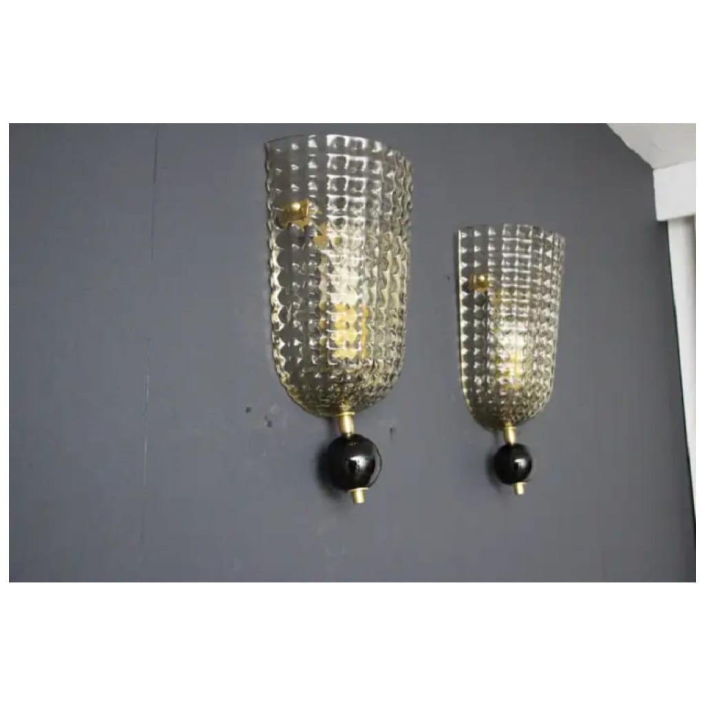 Pair of smoked textured Murano glass sconces 12