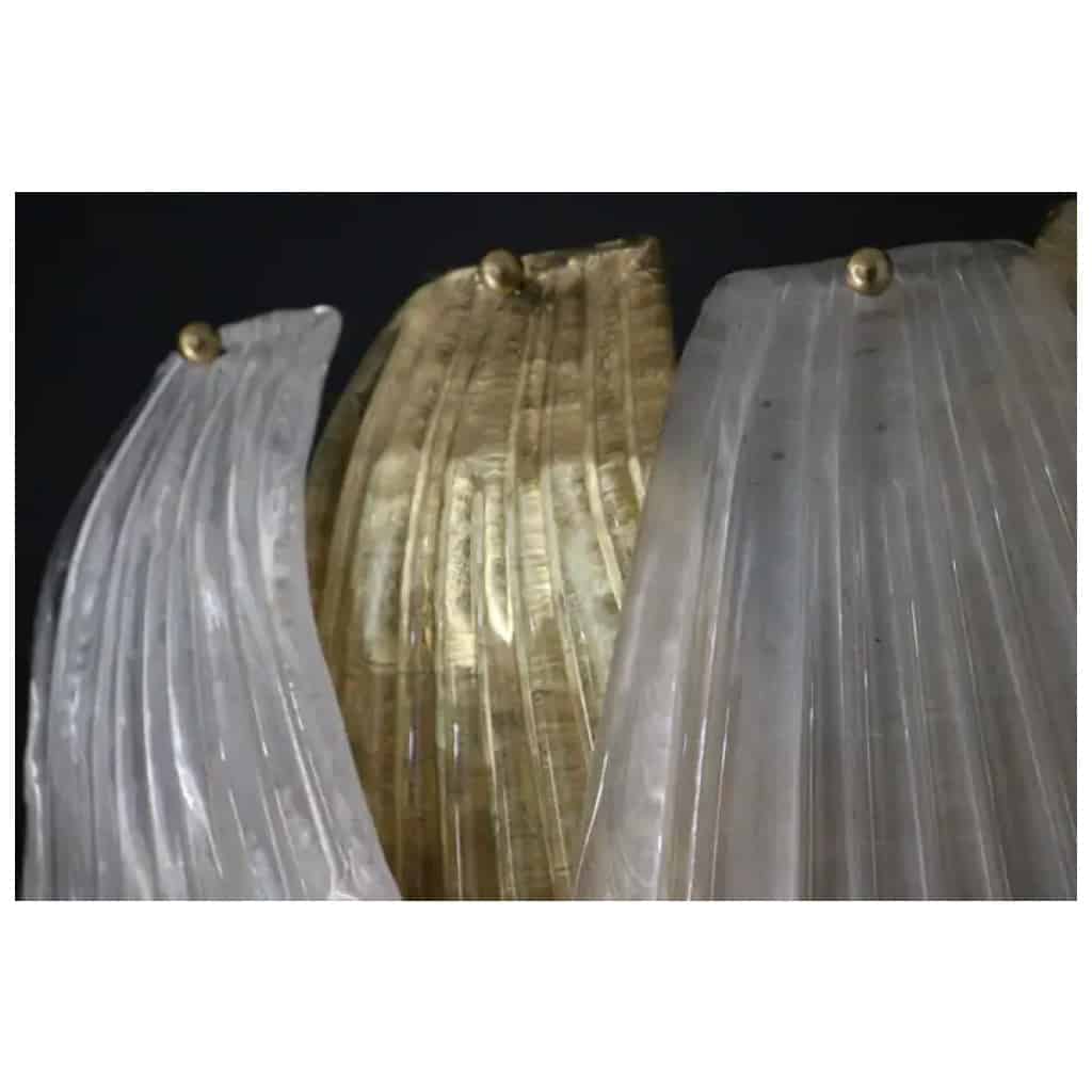 Paire d’appliques en verre de Murano doré et blanc en forme de feuilles 12