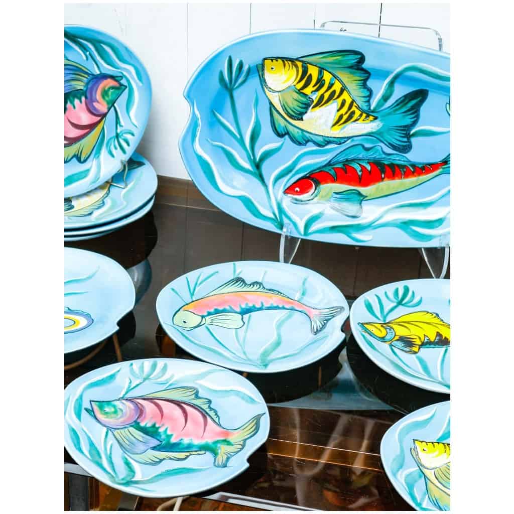 Desvres ceramic fish service by Gabriel Fourmaintraux 4