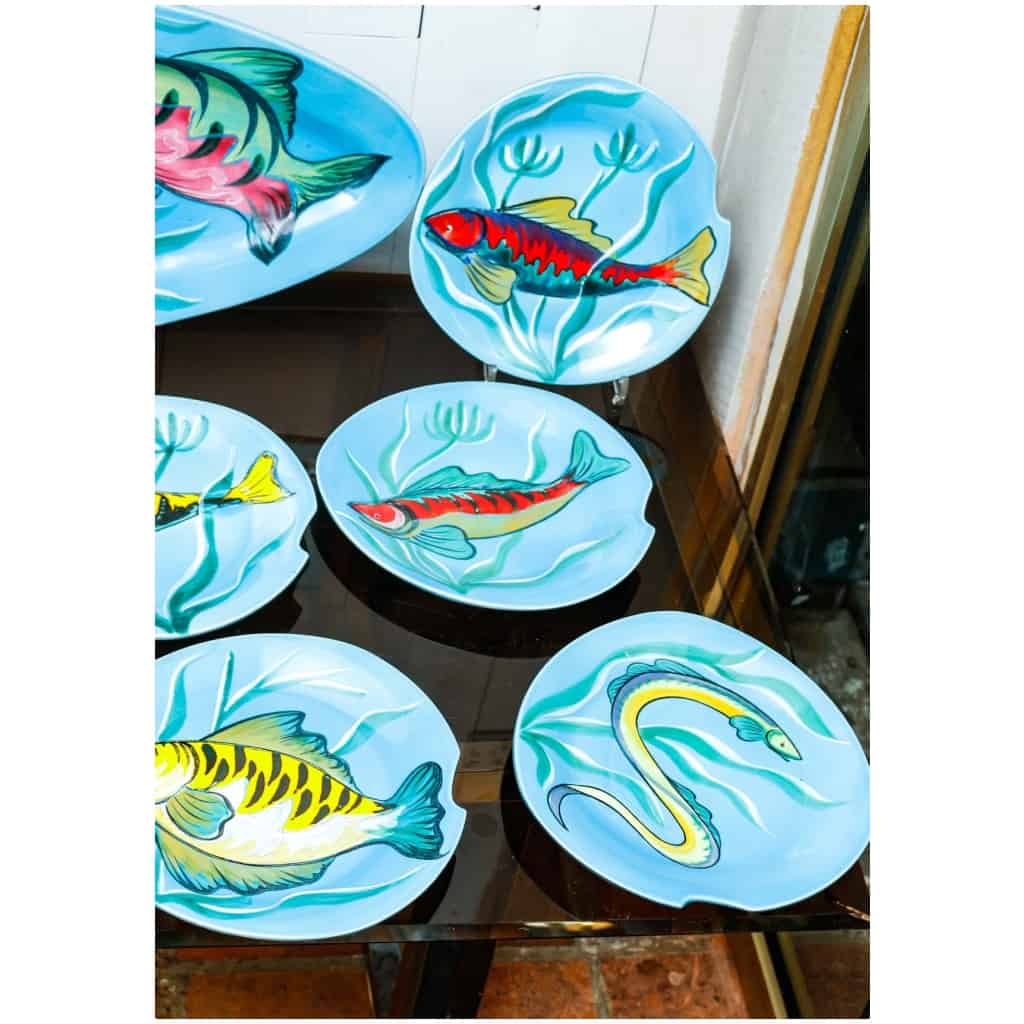 Desvres ceramic fish service by Gabriel Fourmaintraux 5