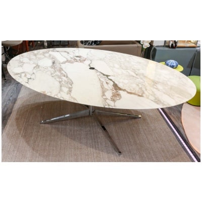 Florence KNOLL, table ovale Calacatta Oro Verde – Marbre et acier chromé 3