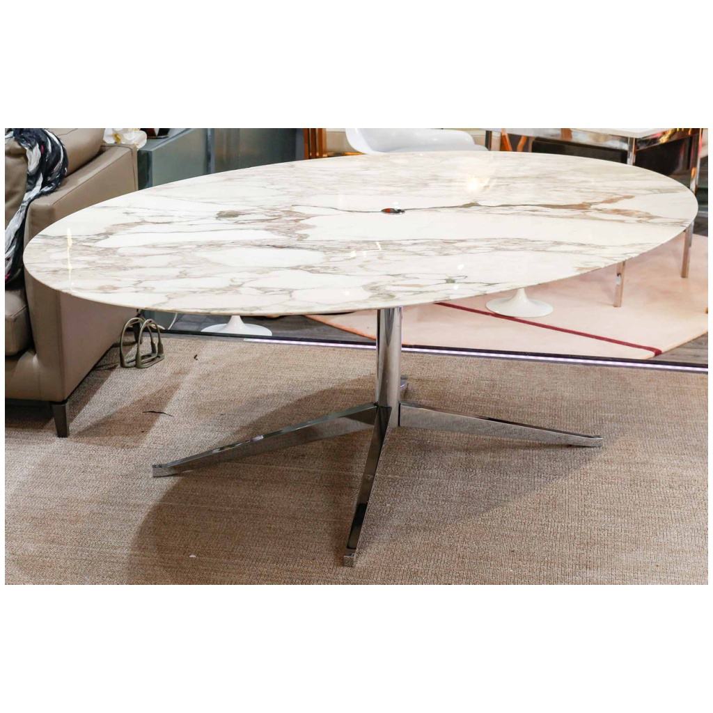Florence KNOLL, table ovale Calacatta Oro Verde – Marbre et acier chromé 4