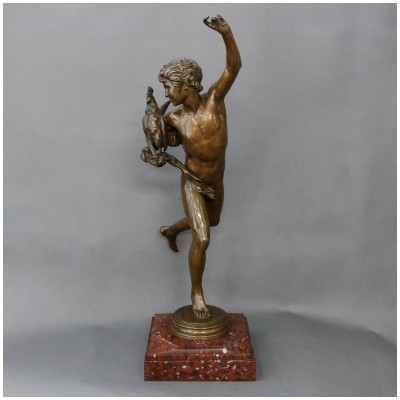Sculpture – Vainqueur Au Combat De Coqs Par Alexandre Falguière (1831-1900) – Bronze