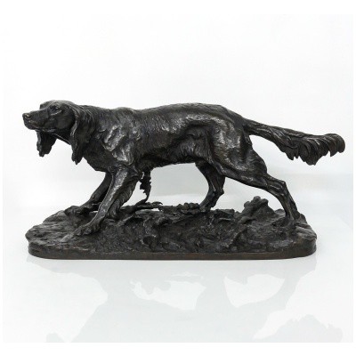 Sculpture – Chien De Chasse Setter , Pierre-Jules Mêne (1810-1879) – Bronze