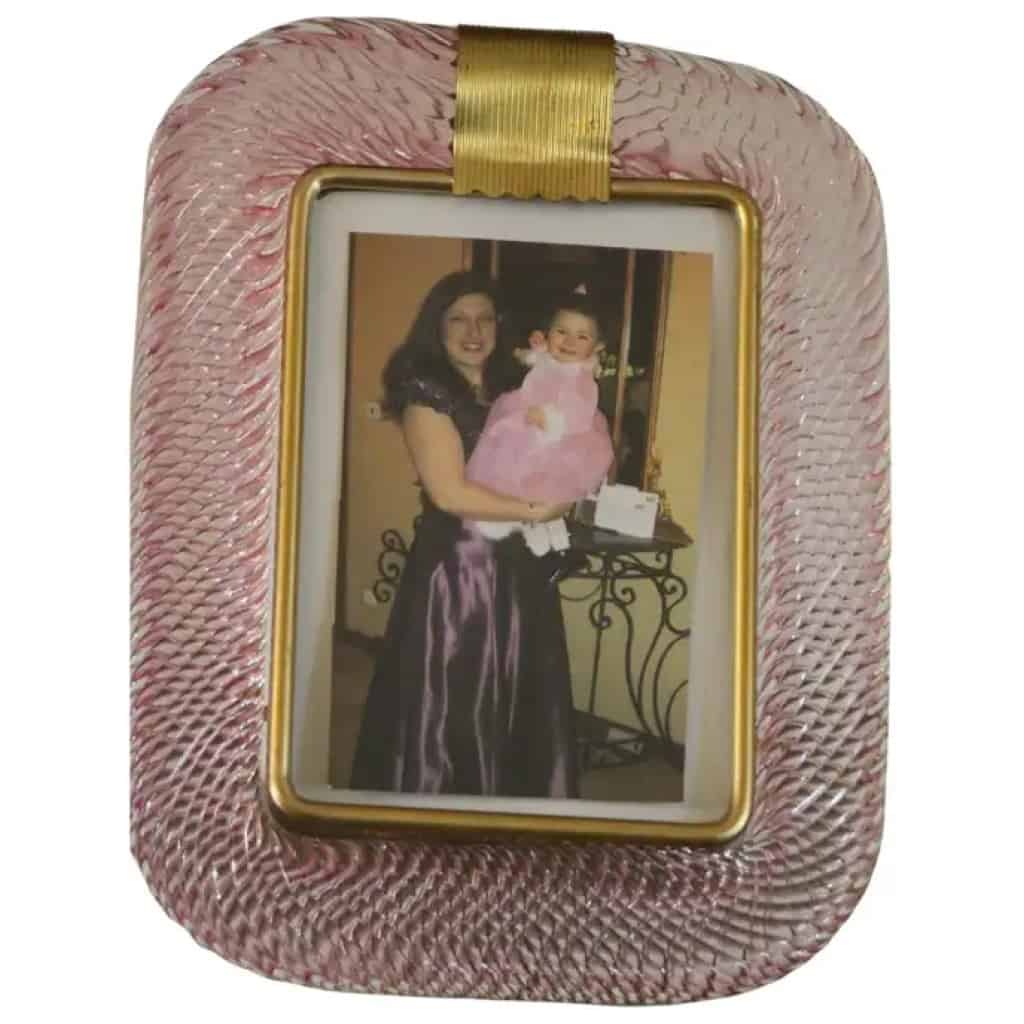 2000s Pink Murano Glass and Brass Twisted Picture Frame 3