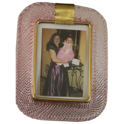 Pink twisted photo frame in Murano glass and brass from the 2000s