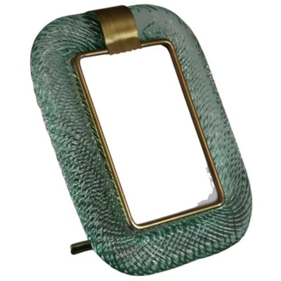 2000s twisted Murano glass and aquamarine brass photo frame