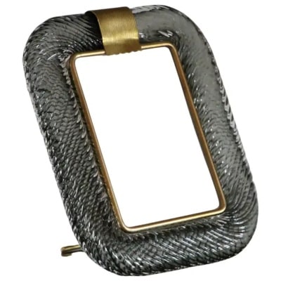 2000’s Smoked Grey Twisted Murano Glass and Brass Photo Frame by Barovier e Toso