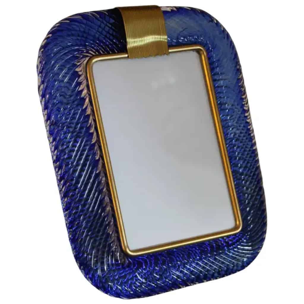 2000s sapphire blue twisted photo frame in Murano glass and brass from Barovier e Toso 3