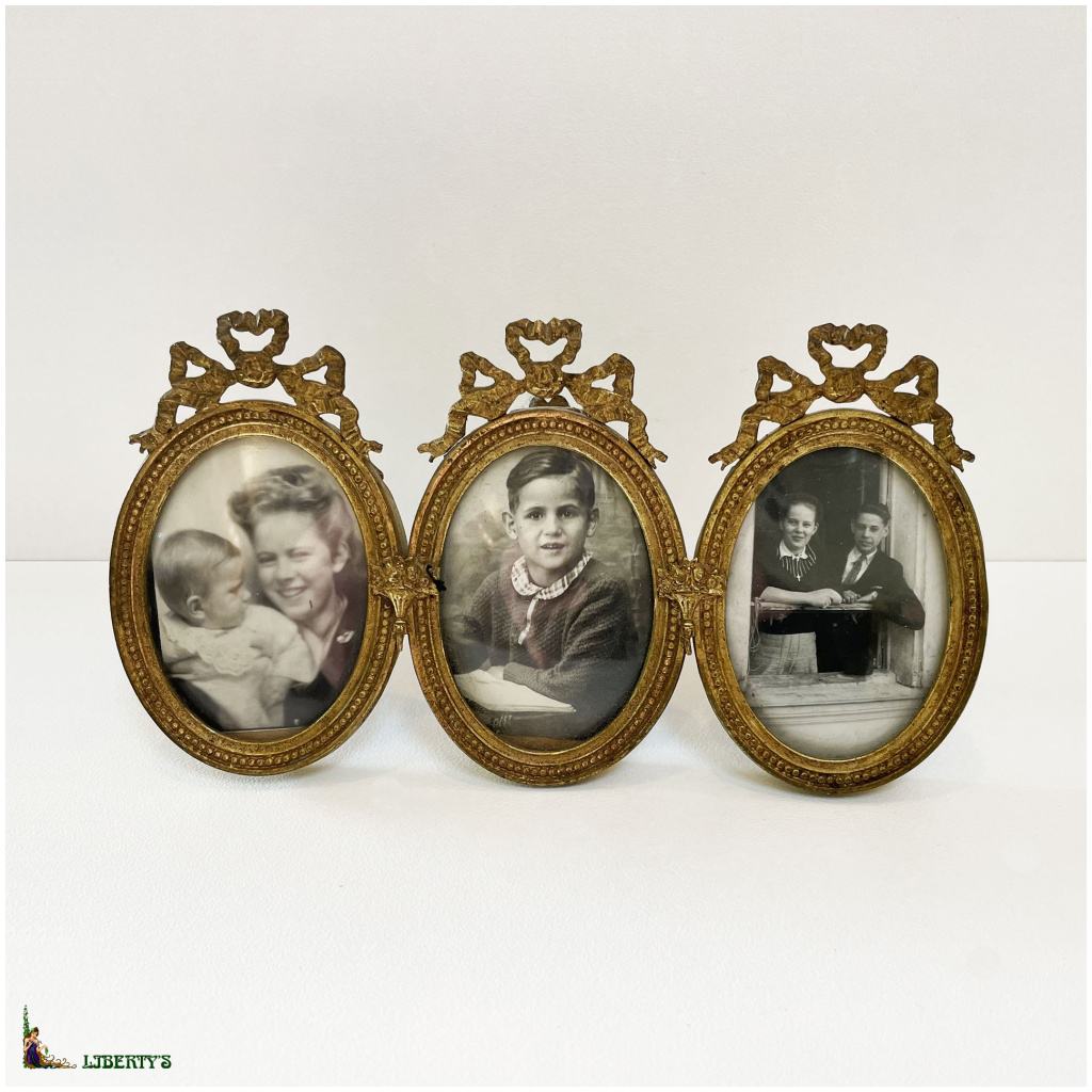 Cadre photos triple en bronze, 13.5 cm x 7.5 cm, (Fin. XIXe) 3