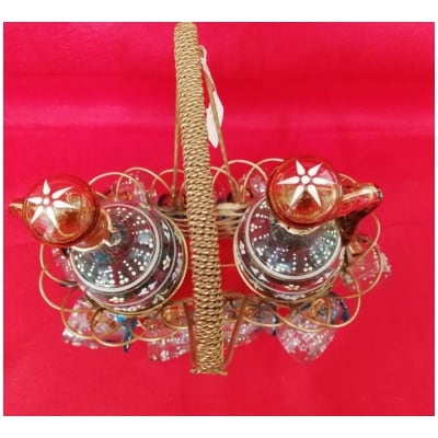 SERVICE A LIQUEUR complet cristallerie Portieux, modèle George Sand à décor fleurs émaillées- prix de l’ensemble