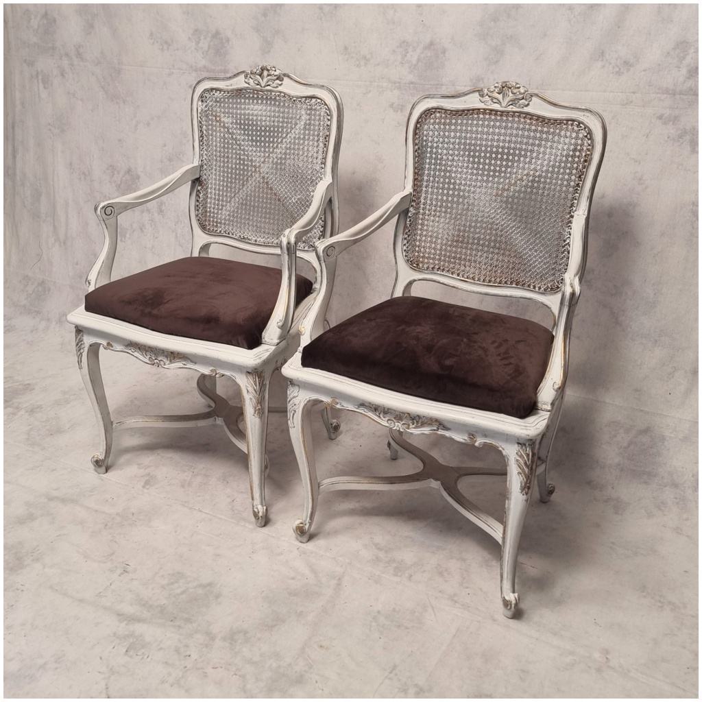 Pair of Regency Style Cane Armchairs – Painted Wood – 19th 5
