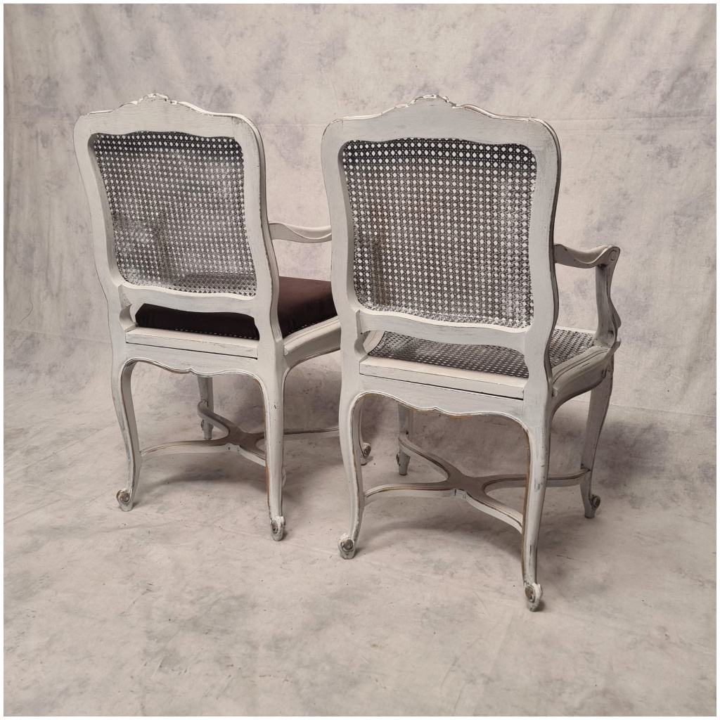 Pair of Regency Style Cane Armchairs – Painted Wood – 19th 6