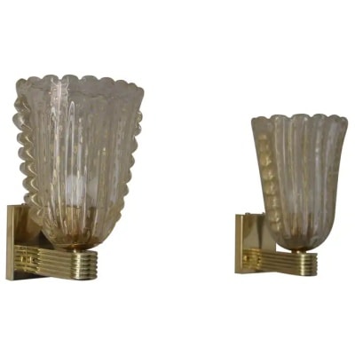 Barovier style Murano Pulegoso gold glass wall lights