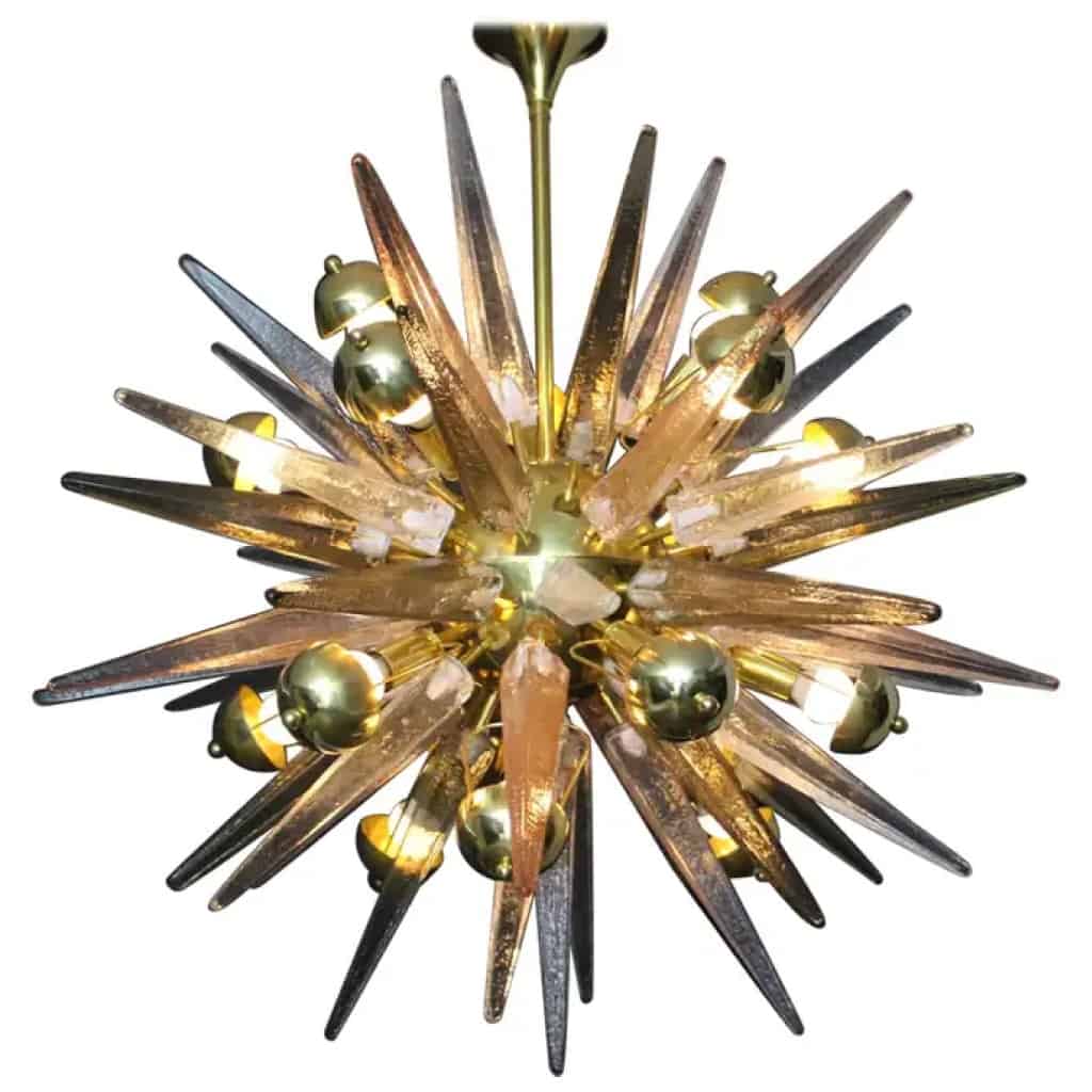 Lustre Sputnik avec Pointes en Cristal Murano Rose, Fumé et Transparent 3