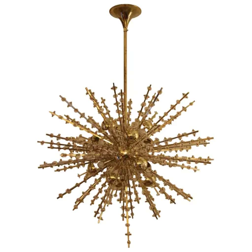 Extra large Sputnik chandelier in brass and transparent crystal flowers 3
