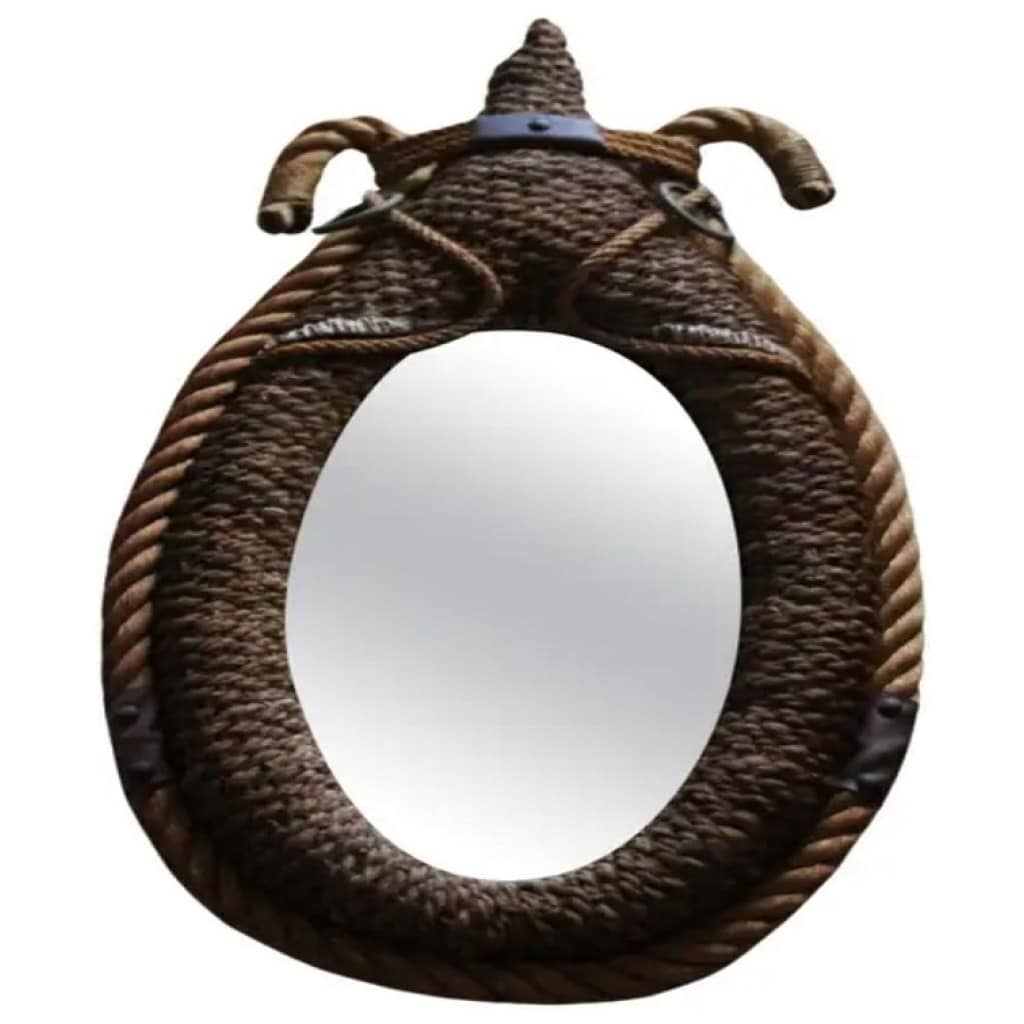 Vintage 1950s Rope Mirror by Adrien Audoux and Frida Minet 3