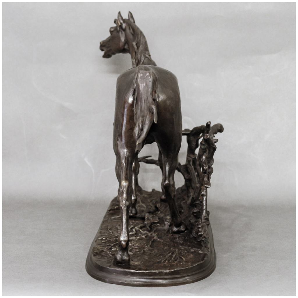Sculpture – Cheval À La Barrière « Djinn Étalon Barbe » , Pierre-Jules Mêne (1810-1879) – Bronze 10
