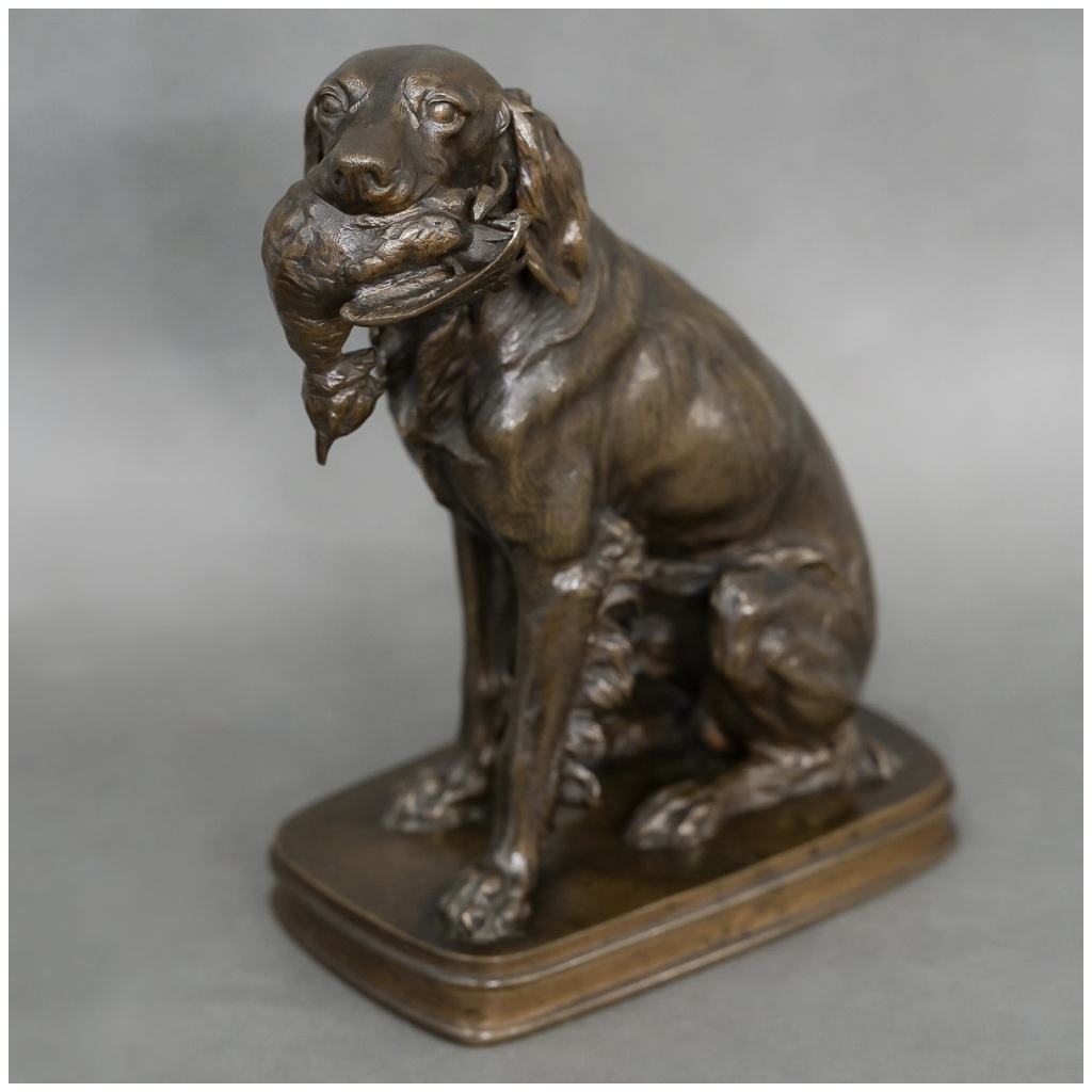 Sculpture – Paire De Chiens De Chasse Aux Gibiers , Ferdinand Pautrot (1832 – 1874) – Bronze 5