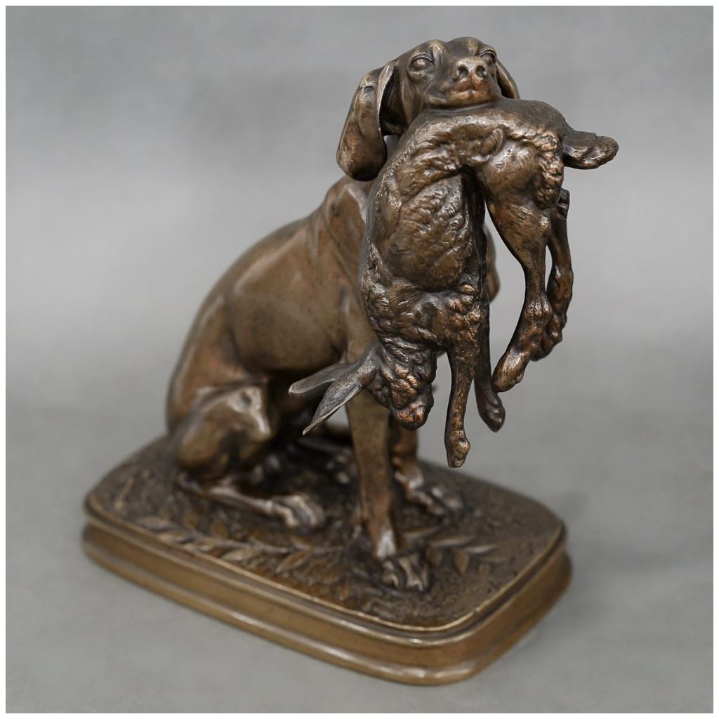 Sculpture – Paire De Chiens De Chasse Aux Gibiers , Ferdinand Pautrot (1832 – 1874) – Bronze 4