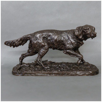 Sculpture – Chien Épagneul Français (FABIO) N°1 , Pierre-Jules Mêne (1810-1879) – Bronze