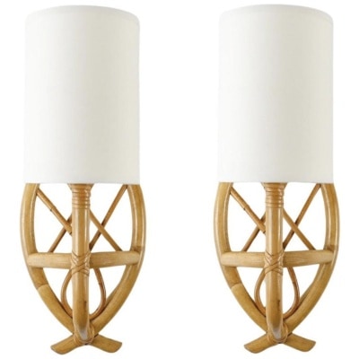 1950 Pair of Louis Sognot rattan sconces