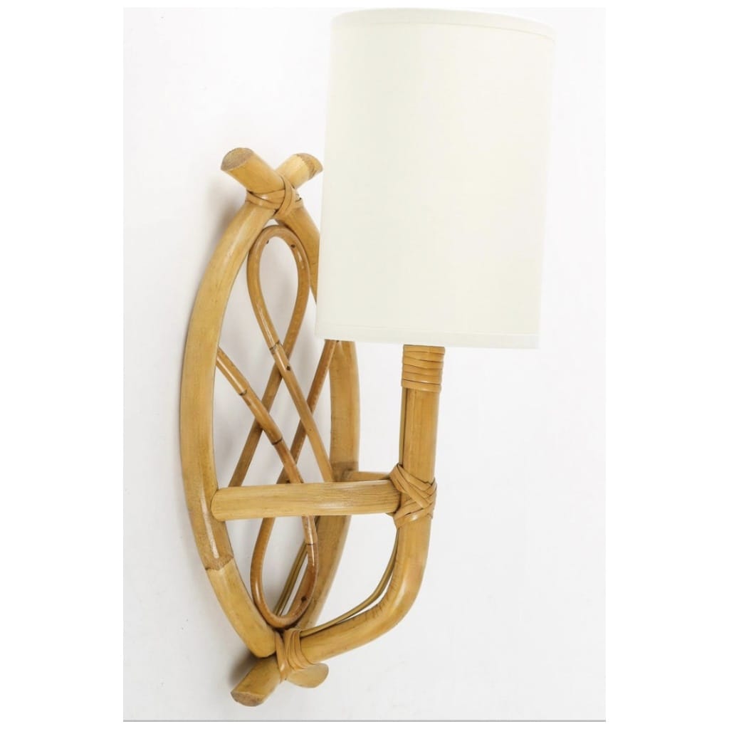 1950 Pair of Louis Sognot 4 rattan sconces