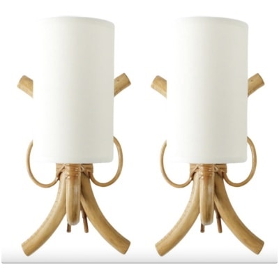 1950 Pair of Louis Sognot 3 rattan sconces