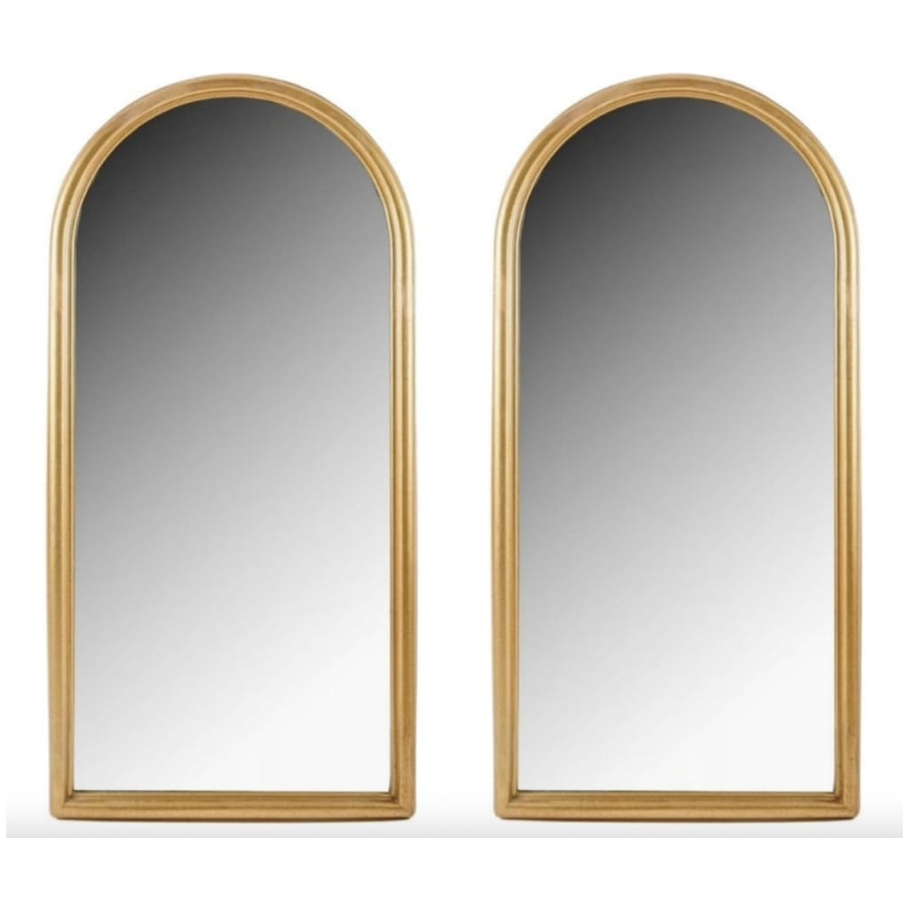 1960 Pair of molded and gilded wood mirrors inspired by a Romanesque arch. 3