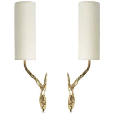 1960 Pair of Arlus wall lights in gilded bronze