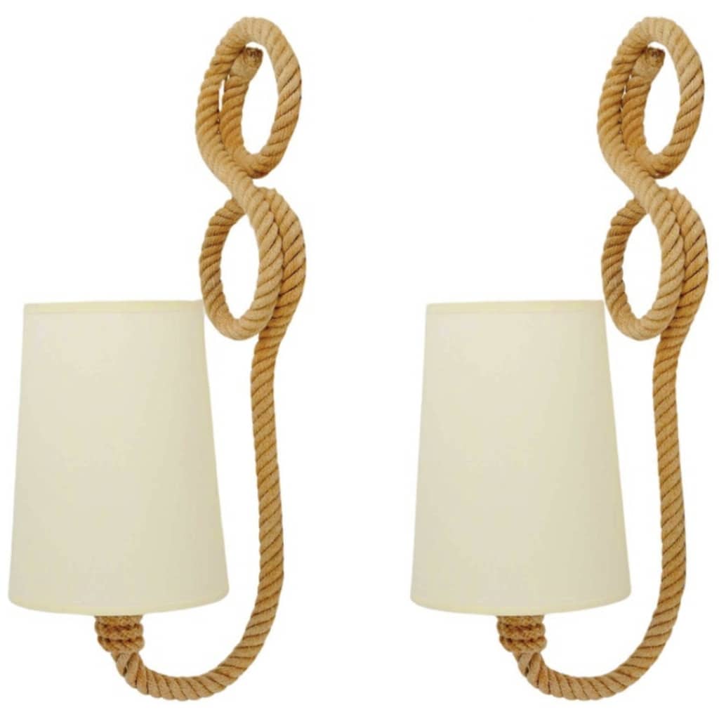 1950 Pair of Audoux Minet 3 Rope Sconces