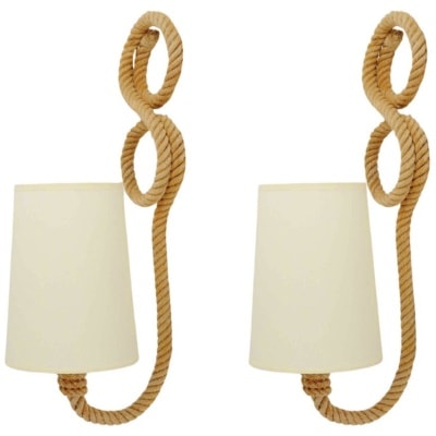 1950 Pair of Audoux Minet 3 Rope Sconces