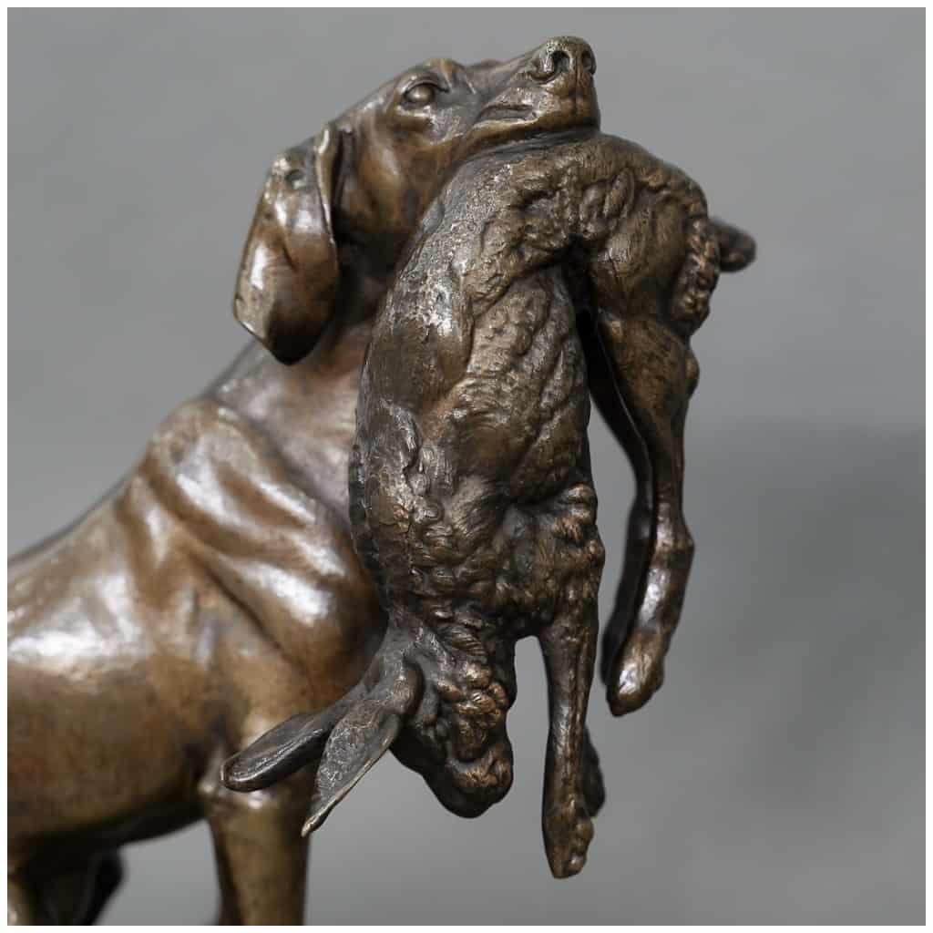 Sculpture – Paire De Chiens De Chasse Aux Gibiers , Ferdinand Pautrot (1832 – 1874) – Bronze 12