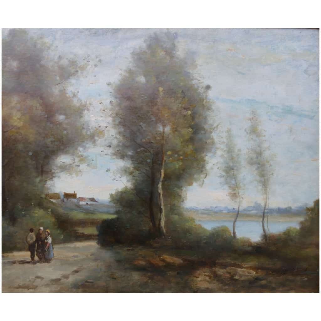 De Villers Adolphe Ecole Française Promenade Le Long De La Rivière Huile Sur Toile Signée Certificat d’authenticité 6