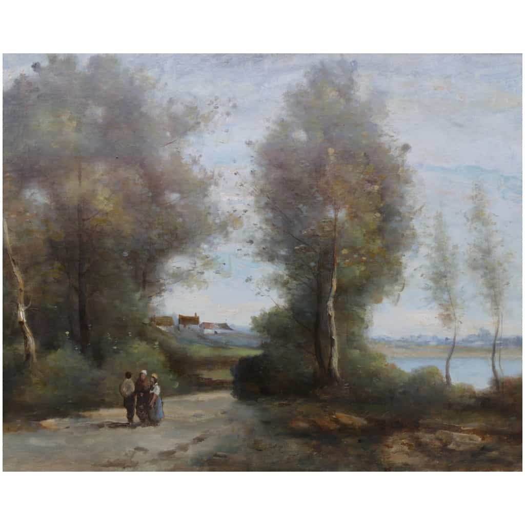 De Villers Adolphe Ecole Française Promenade Le Long De La Rivière Huile Sur Toile Signée Certificat d’authenticité 7