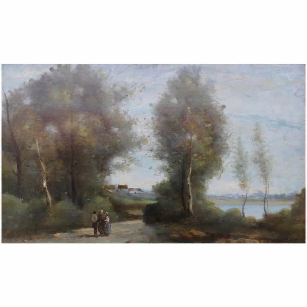 De Villers Adolphe Ecole Française Promenade Le Long De La Rivière Huile Sur Toile Signée Certificat d’authenticité 14