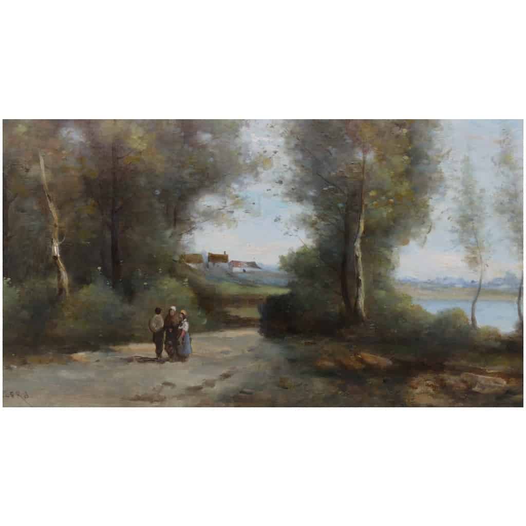 De Villers Adolphe Ecole Française Promenade Le Long De La Rivière Huile Sur Toile Signée Certificat d’authenticité 13