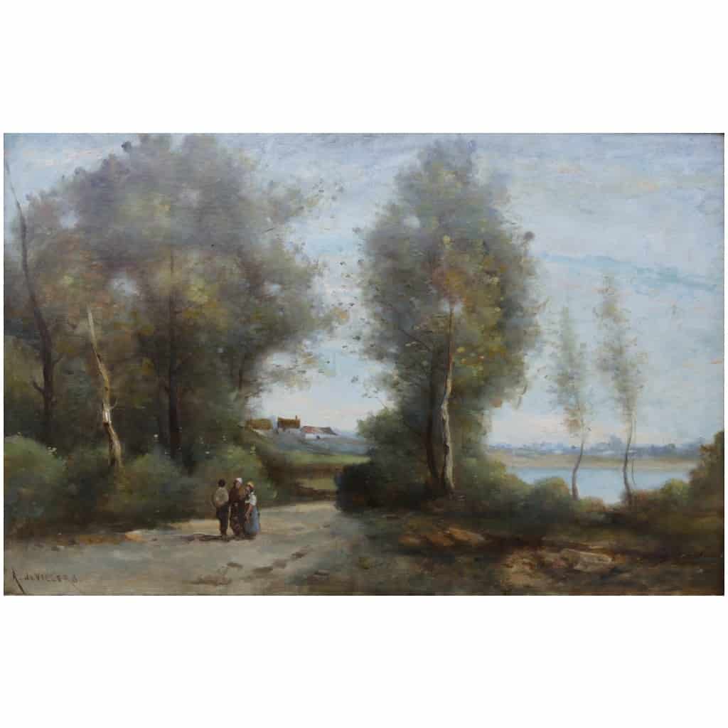 De Villers Adolphe French School Walk Along The River Oil On Canvas Signed Certificate of Authenticity 12