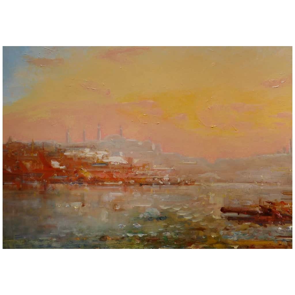 DUVIEUX Henri French School Orientalist painting 19th century Sunny view of Constantinople Oil on canvas signed 10