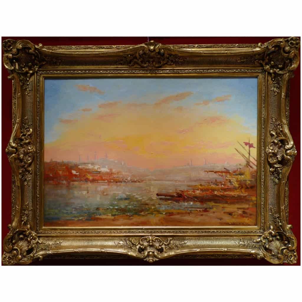 DUVIEUX Henri French School Orientalist painting 19th century Sunny view of Constantinople Oil on canvas signed 8