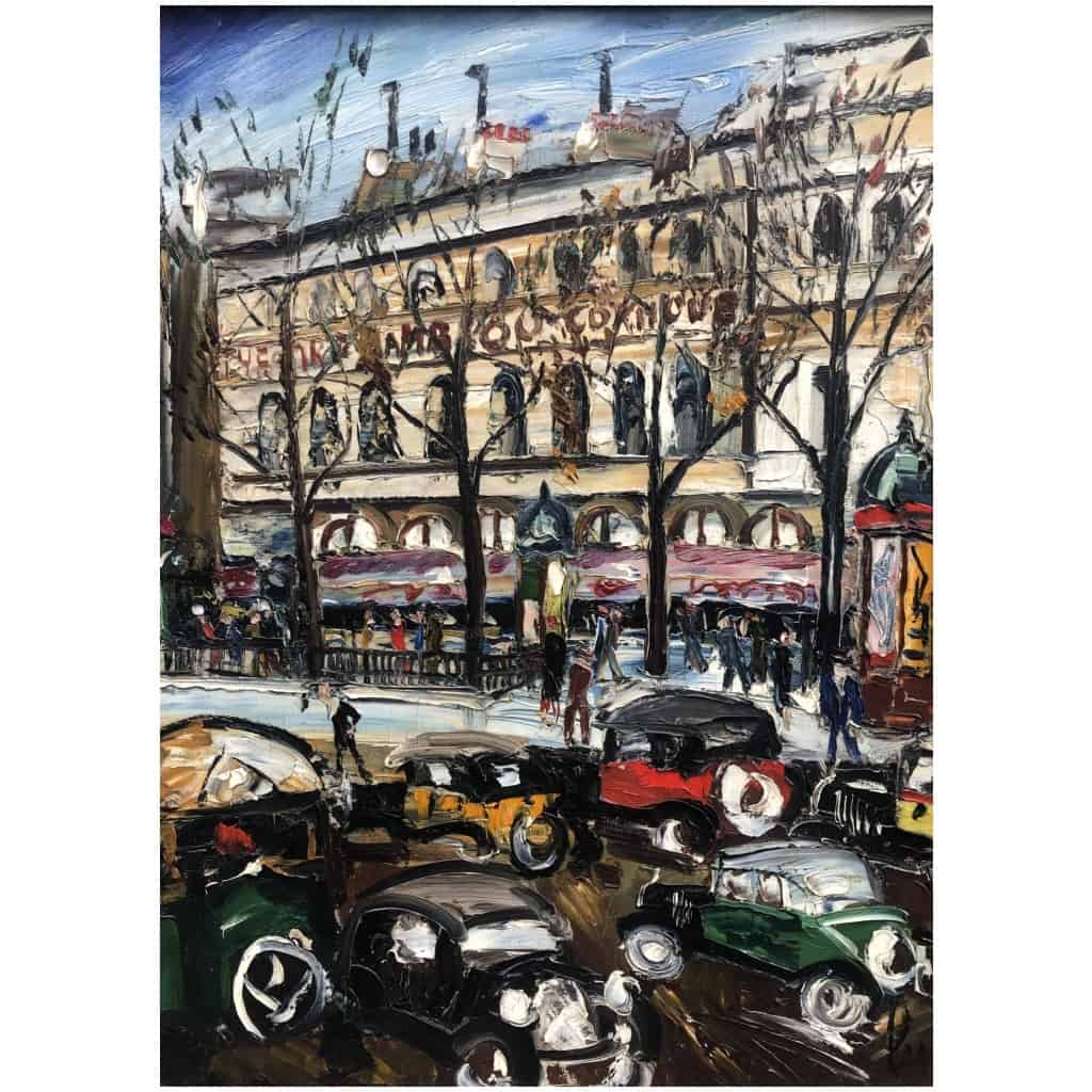 GENIN Lucien Paris animation at the Théâtre de l'Ambigu, Boulevard du Temple Oil canvas signed Certificate 6