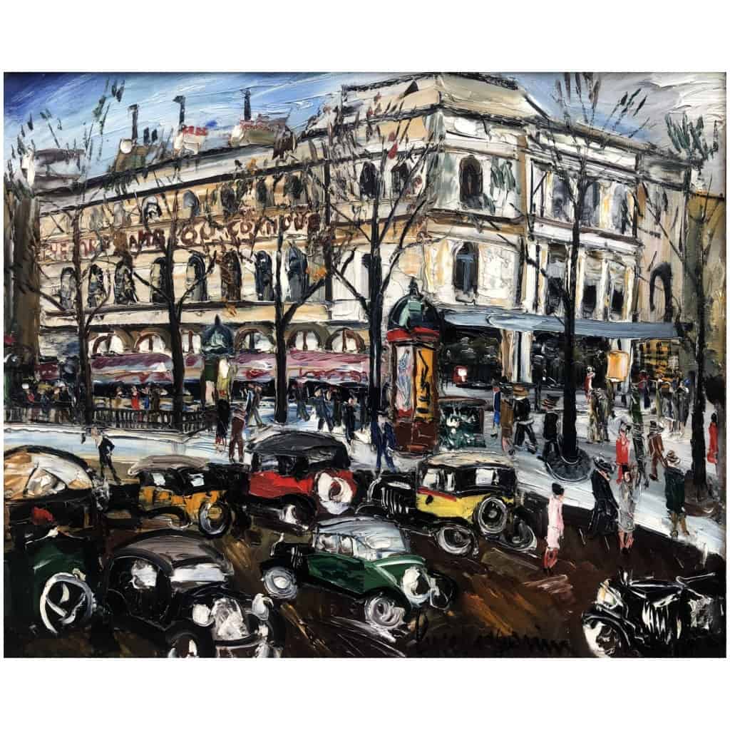 GENIN Lucien Paris animation at the Théâtre de l'Ambigu, Boulevard du Temple Oil canvas signed Certificate 11