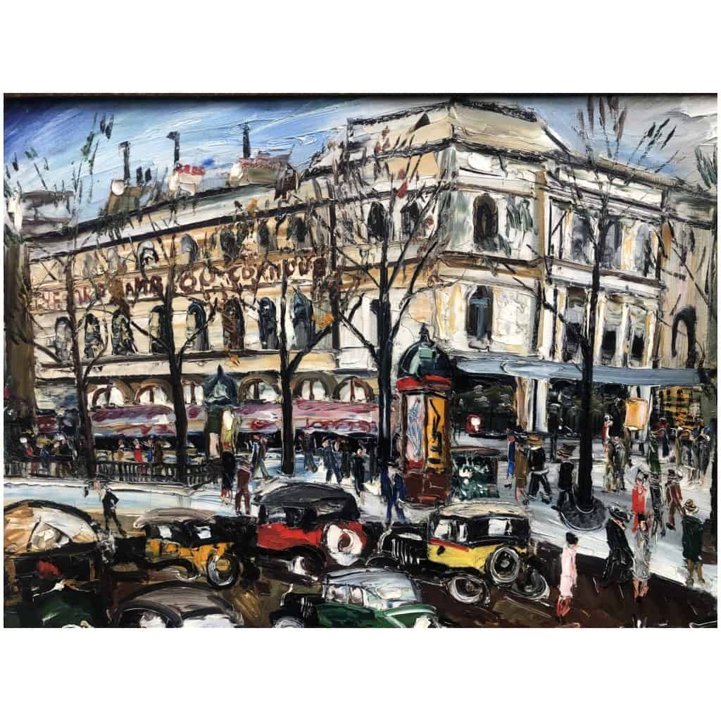 GENIN Lucien Paris animation at the Théâtre de l'Ambigu, Boulevard du Temple Oil canvas signed Certificate 12