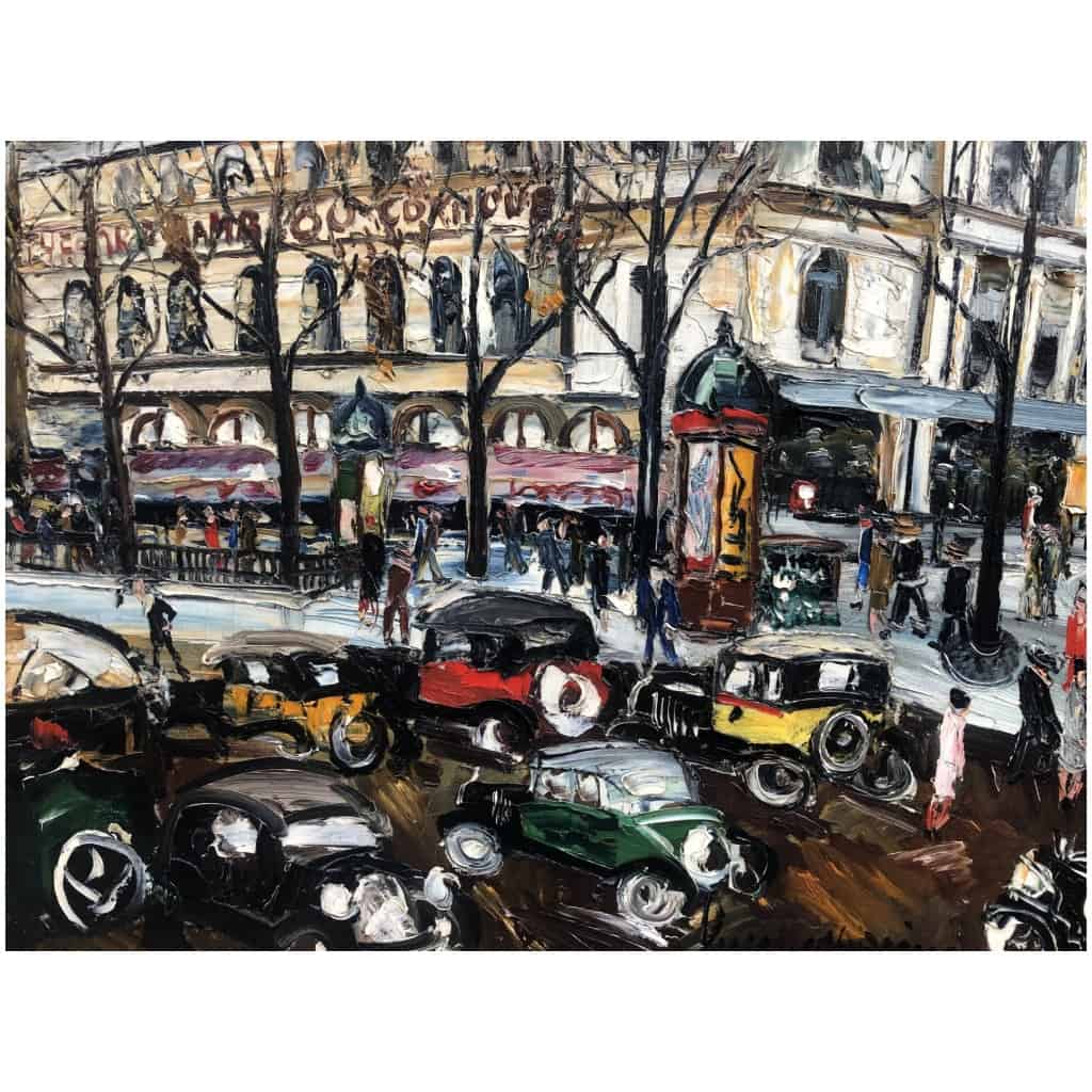 GENIN Lucien Paris animation at the Théâtre de l'Ambigu, Boulevard du Temple Oil canvas signed Certificate 9